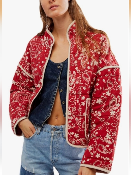 Free People Jackets & Blazers - Brand New Women's Vaoyiu Loose Striped Quilted Jacket Collar Cropped Puffer XL